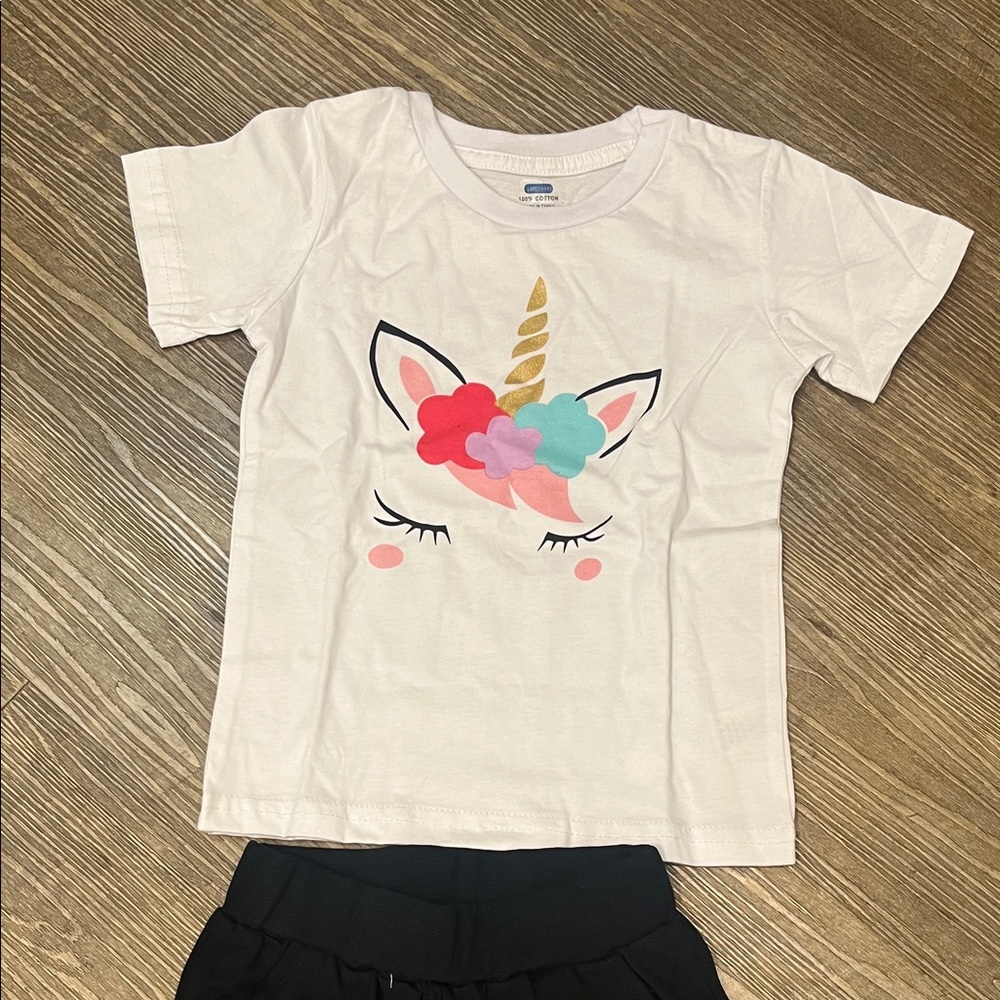 Kids Girls 2 Piece Outfits Short Sleeve Top T-shirt and Sweatpants Set size 3-4Y - Picture 2 of 6